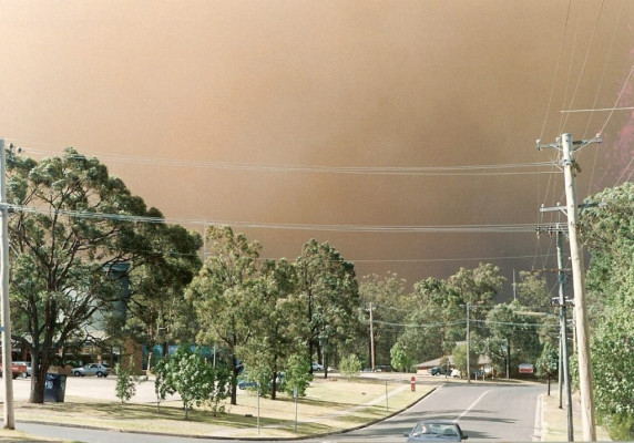 The Boxing Day 2001 fire seen from Rusden Road, Mt Riverview.