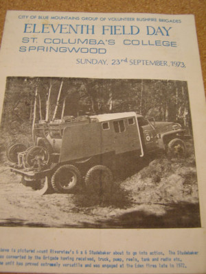 Mt Riverview's converted war surplus Studebaker 6x6, featured on the cover of this Field Day program was a highly capable all-terrain tanker.